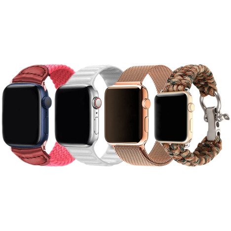 Set 4 Curele iUni compatibile cu Apple Watch 1/2/3/4/5/6/7, 42mm, Roz, Alb, Roz-Auriu, Maro