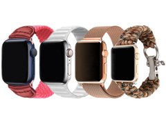 Set 4 Curele iUni compatibile cu Apple Watch 1/2/3/4/5/6/7, 44mm, Roz, Alb, Roz-Auriu, Maro